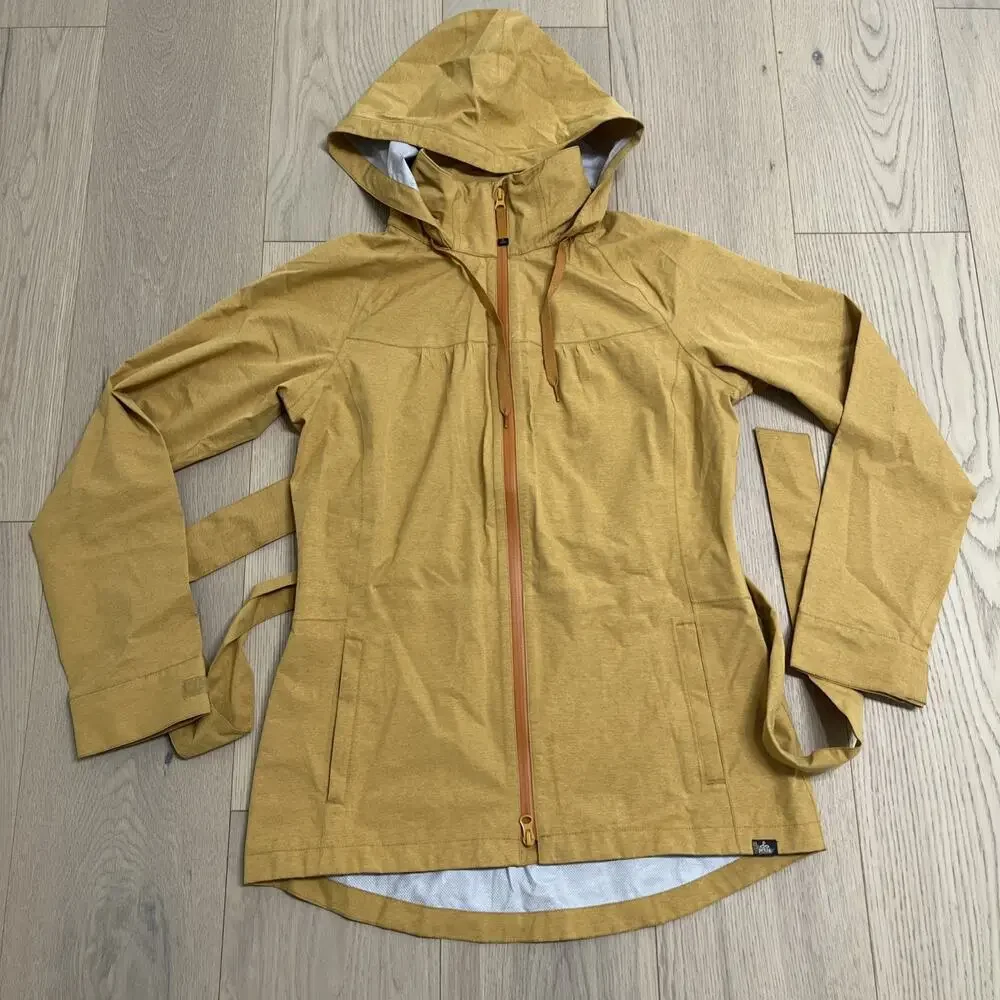 Prana Eliza Jacket Women's Medium Rain Windbreaker Gold Belted Waterproof - Picture 1 of 14